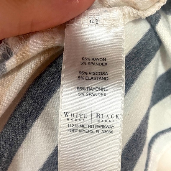 White House Black Market Grey White Beige Stripe V-Neck Pullover Top Sz L - Picture 4 of 5